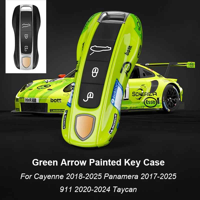 Green Key Case Cover for Porsche (Panamera, Cayenne, Macan, 718, 911, Taycan)