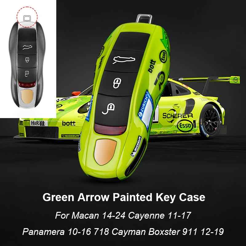Green Key Case Cover for Porsche (Panamera, Cayenne, Macan, 718, 911, Taycan)