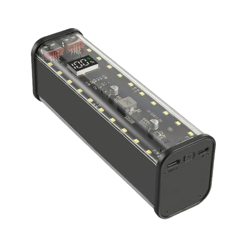 Transparent 8x18650 Power Bank Case 22.5W Fast Charging with LED, USB-C & Micro USB – For iPhone/Samsung