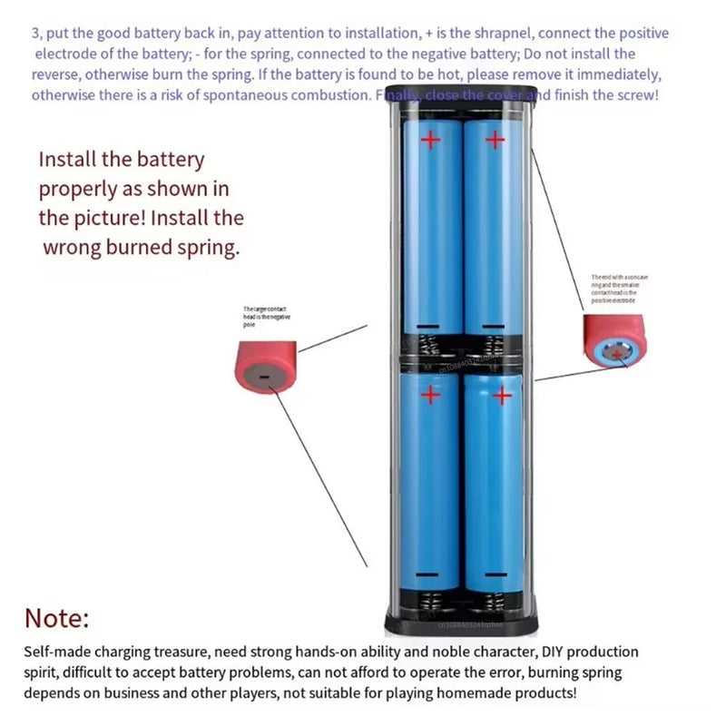 Transparent 8x18650 Power Bank Case 22.5W Fast Charging with LED, USB-C & Micro USB – For iPhone/Samsung